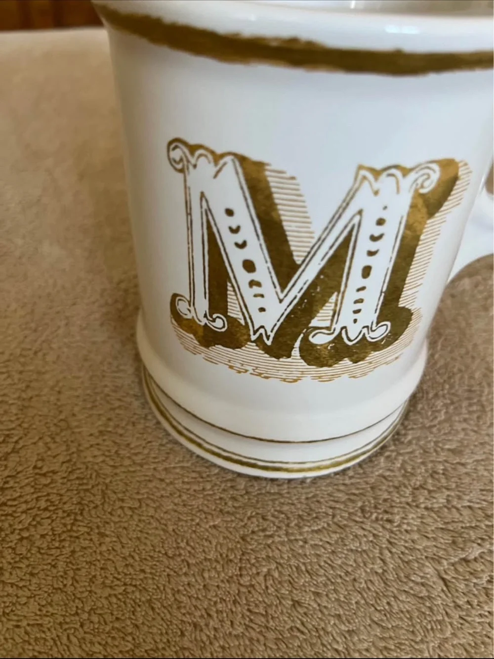 2012 Williams Sonoma White Mug with Gold M Monogram